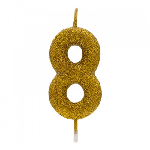 Vela Número 8 Dourado Glitter